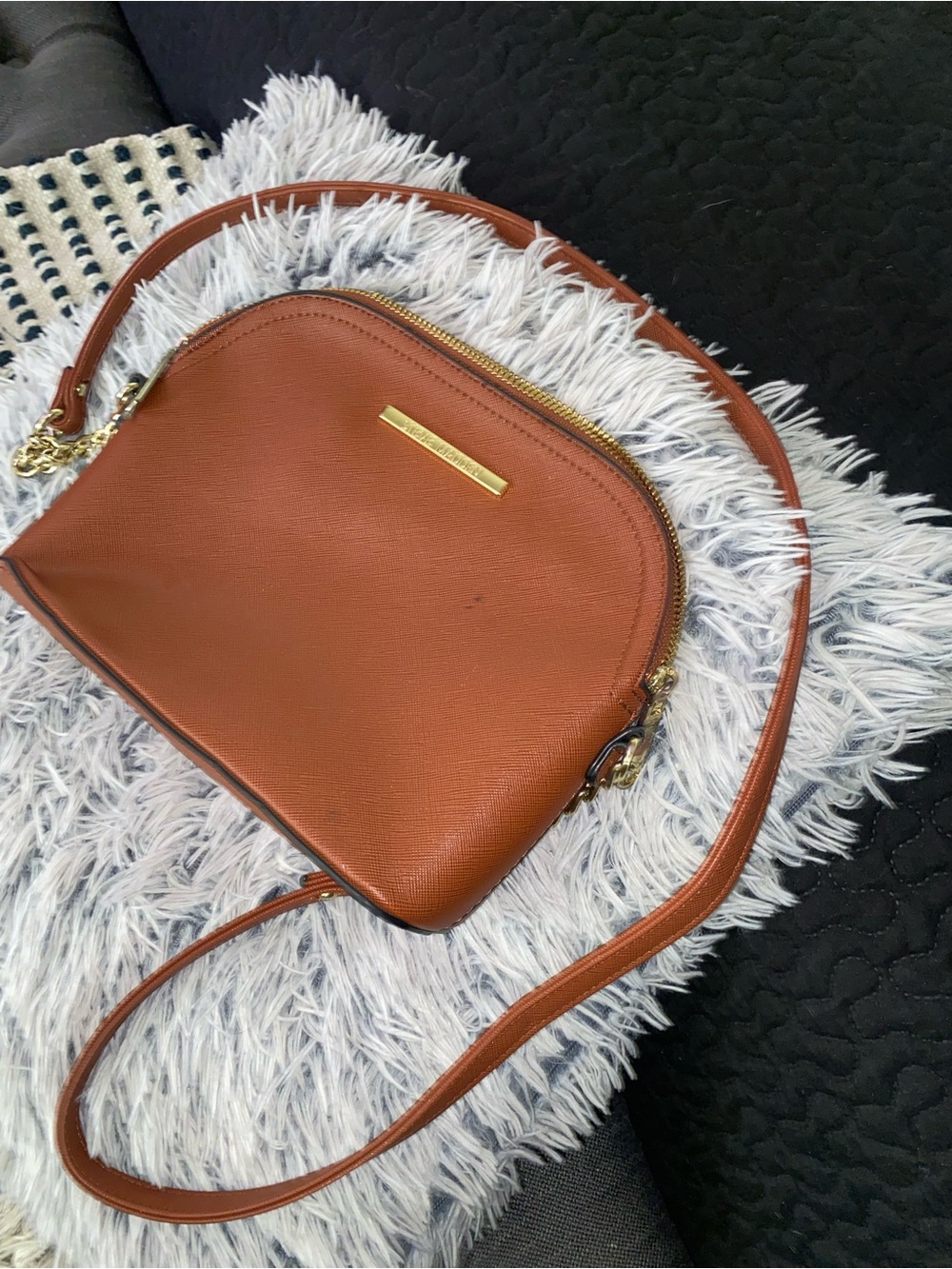 Leather Crossbody Bag in Cognac with Gold Hardware